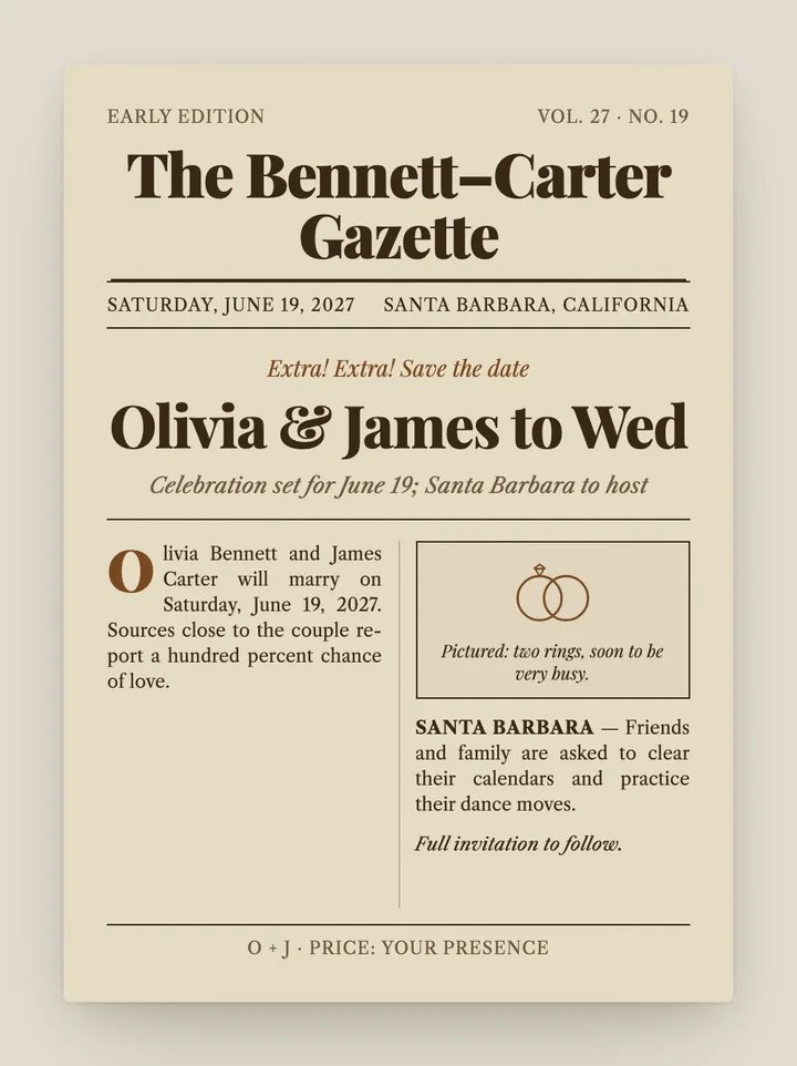 The Gazette digital save the date in Sepia