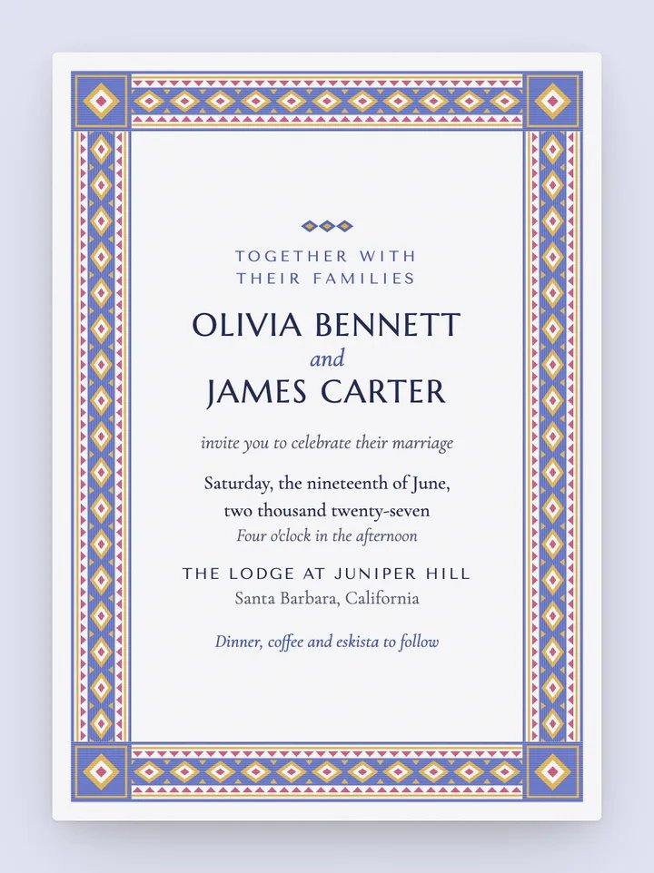 Tibeb digital wedding invitation in Periwinkle