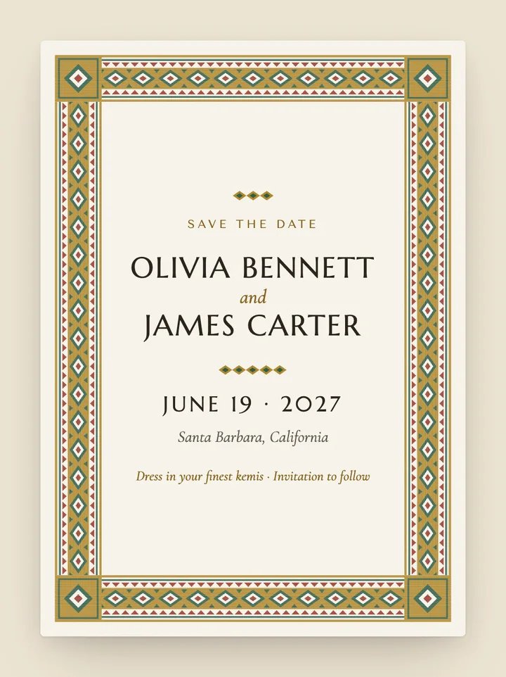 Tibeb digital save the date in Ivory & Gold