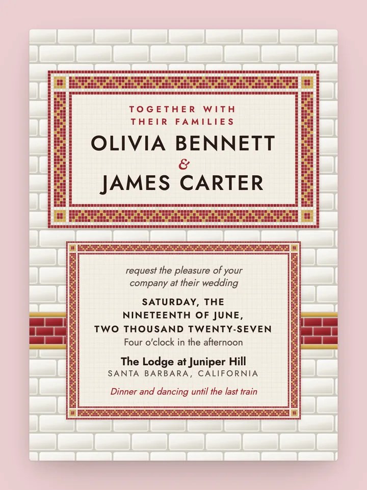 Tiled digital wedding invitation in Cherry