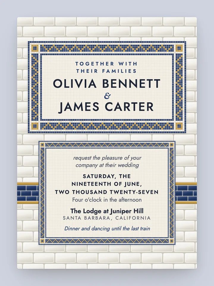 Tiled digital wedding invitation in Navy