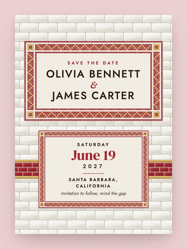 Tiled digital save the date in Cherry