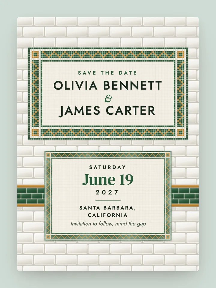 Tiled digital save the date in Forest Green & Ochre