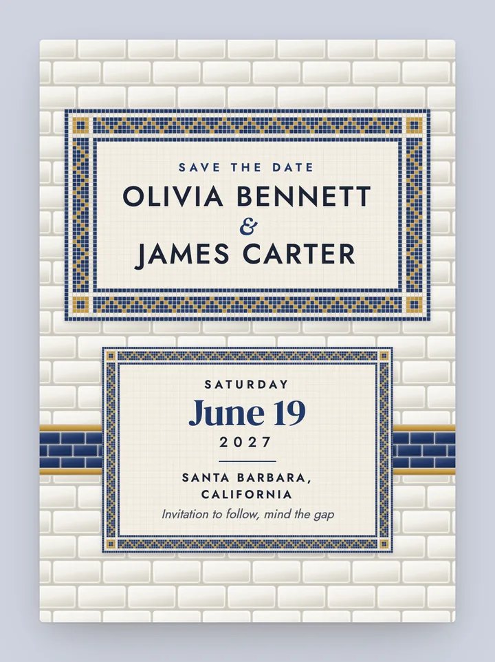 Tiled digital save the date in Navy