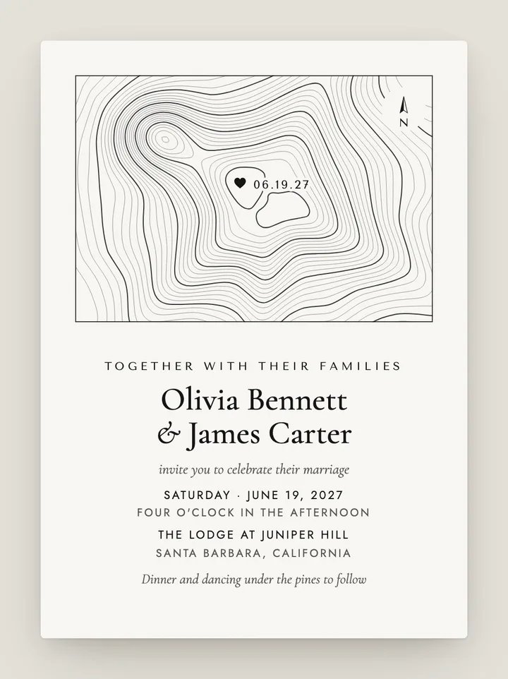 Timberline digital wedding invitation in Black & White