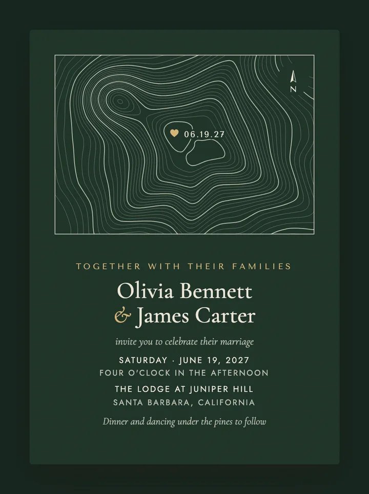 Timberline digital wedding invitation in Forest & Cream