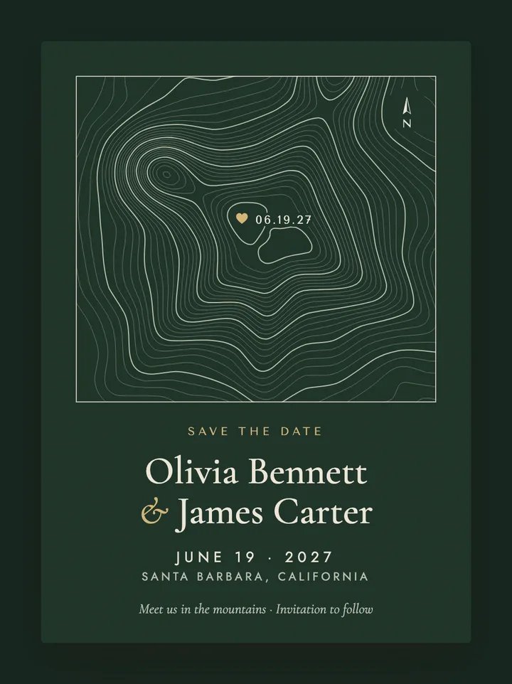 Timberline digital save the date in Forest & Cream