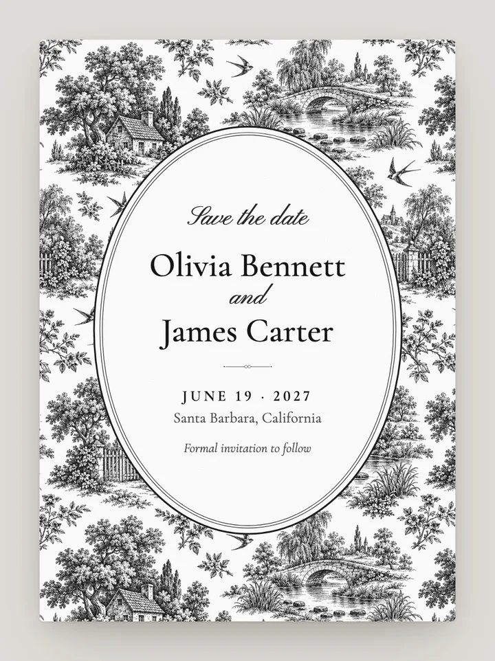 Toile digital save the date in Black & White
