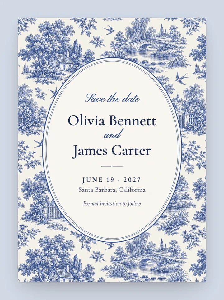 Toile digital save the date in French Blue