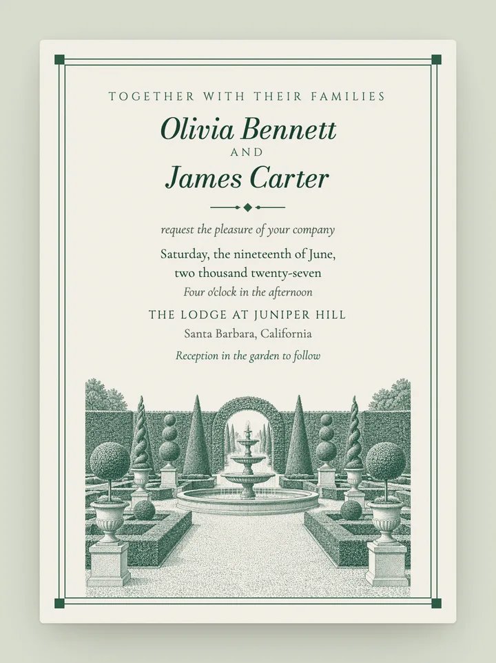 Topiary digital wedding invitation in Emerald