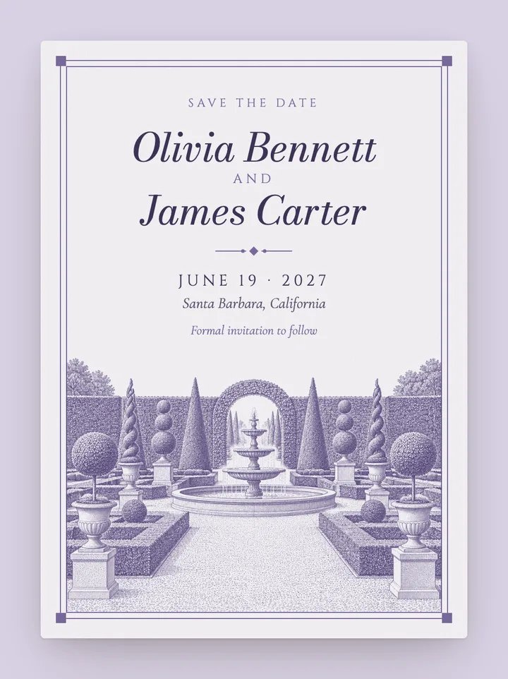 Topiary digital save the date in Lavender