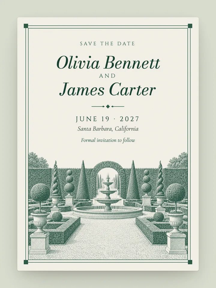 Topiary digital save the date in Emerald