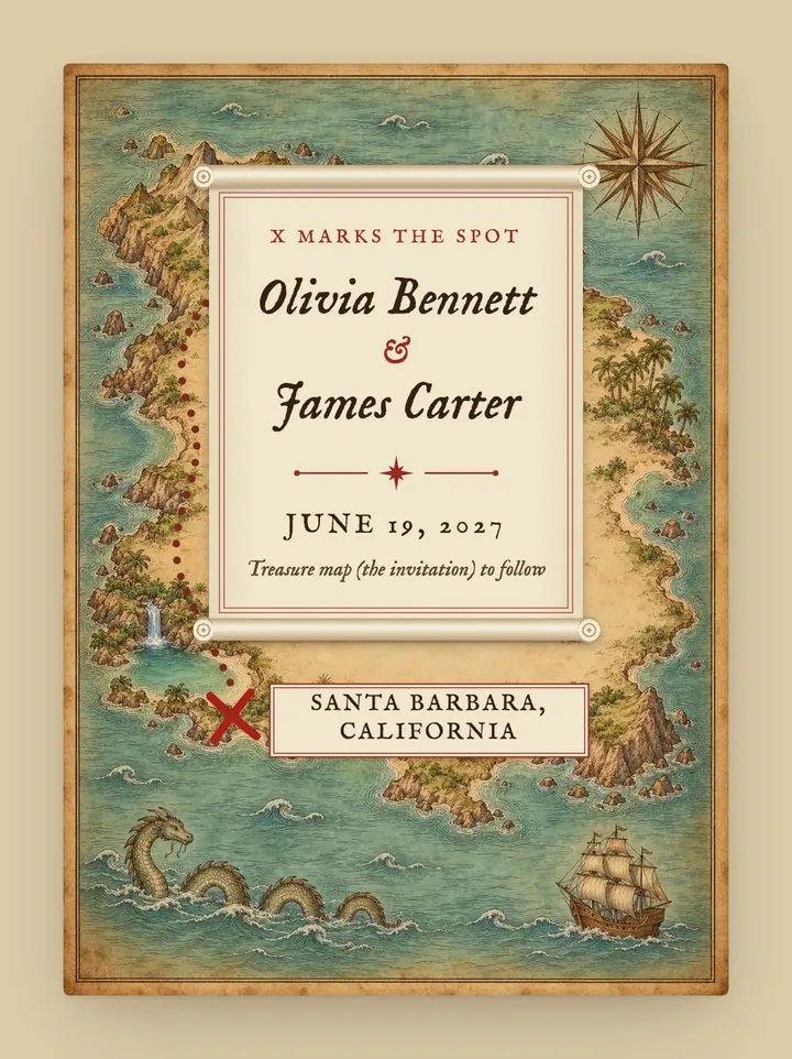 Treasure Map digital save the date in Parchment