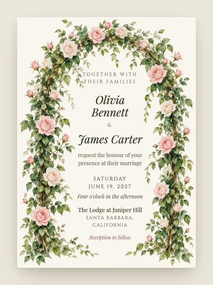 Trellis digital wedding invitation in Cream