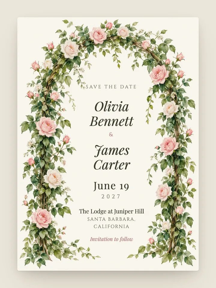 Trellis digital save the date in Cream