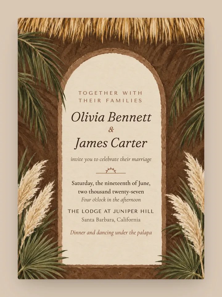 Tulum digital wedding invitation in Mocha