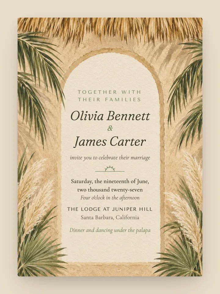 Tulum digital wedding invitation in Sand & Sage