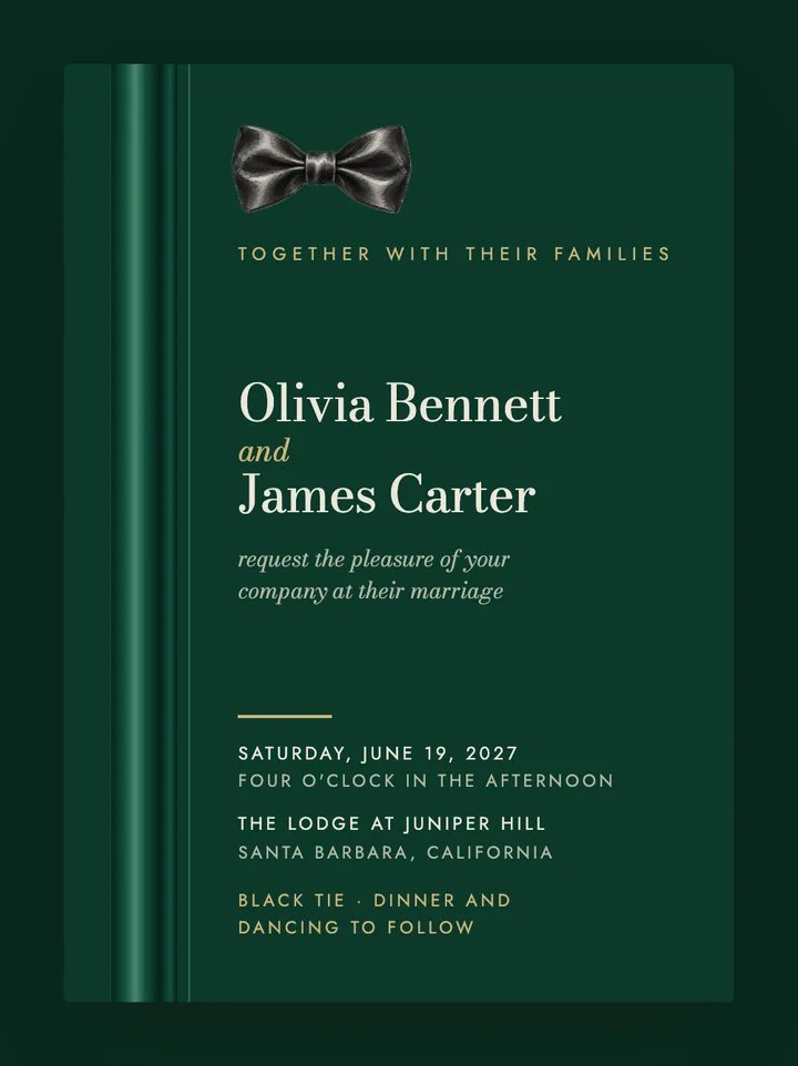 Tuxedo digital wedding invitation in Emerald Velvet