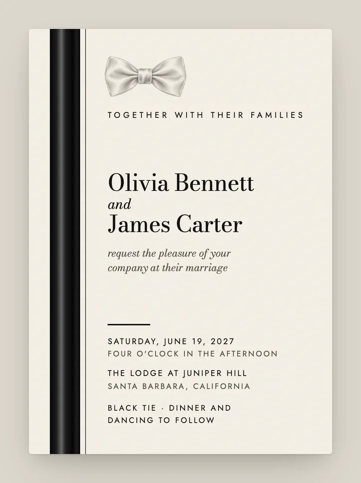 Tuxedo digital wedding invitation in White Tie