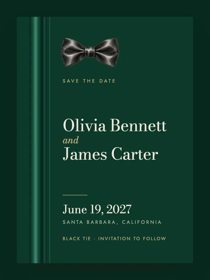 Tuxedo digital save the date in Emerald Velvet