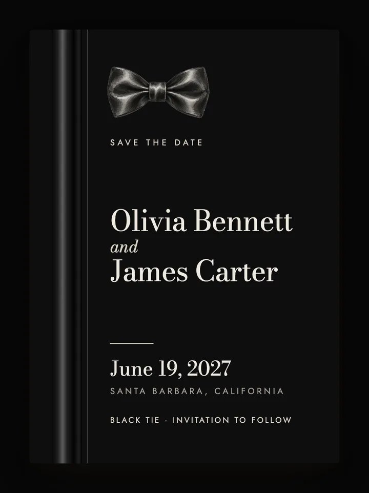 Tuxedo digital save the date in Black Tie