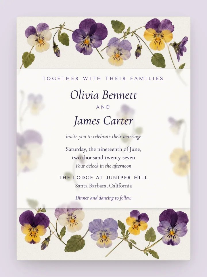 Vellum digital wedding invitation in Viola