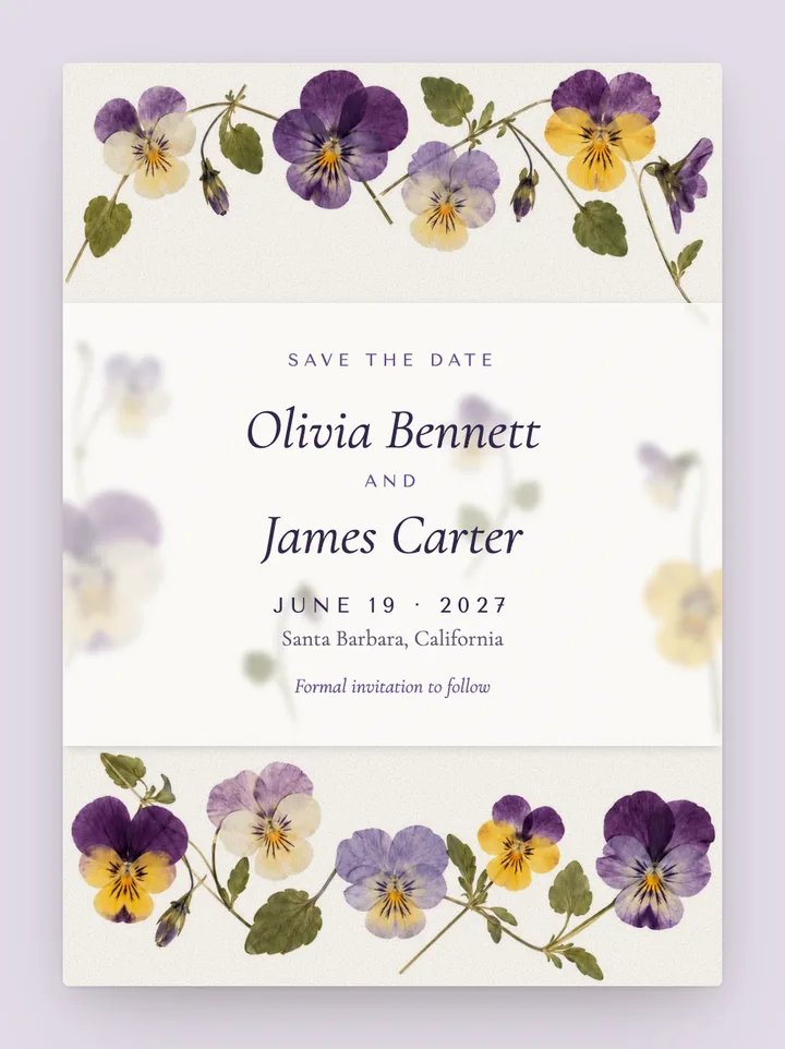 Vellum digital save the date in Viola