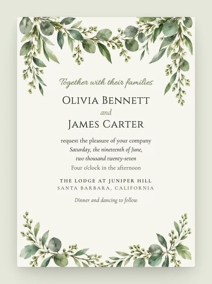 Verdant digital wedding invitation in Sage