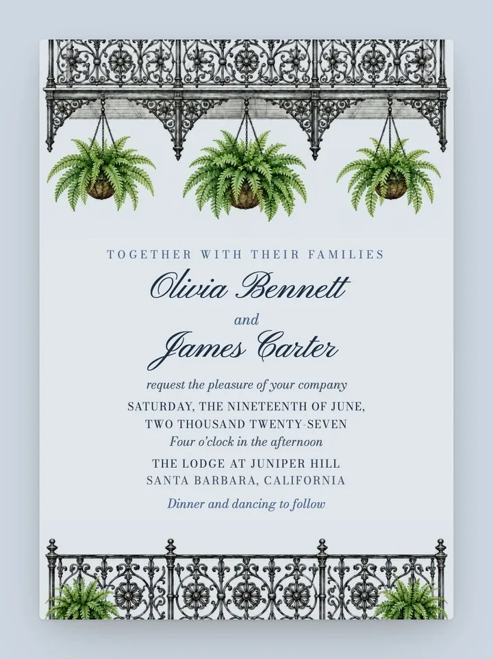 Vieux Carré digital wedding invitation in Dusty Blue
