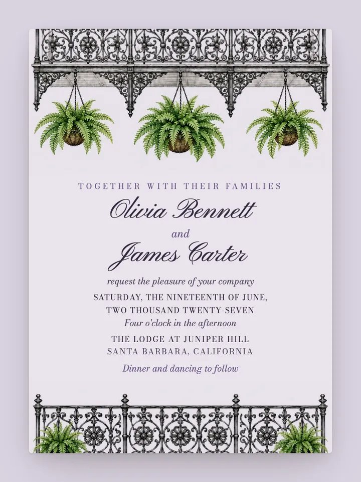 Vieux Carré digital wedding invitation in Lavender