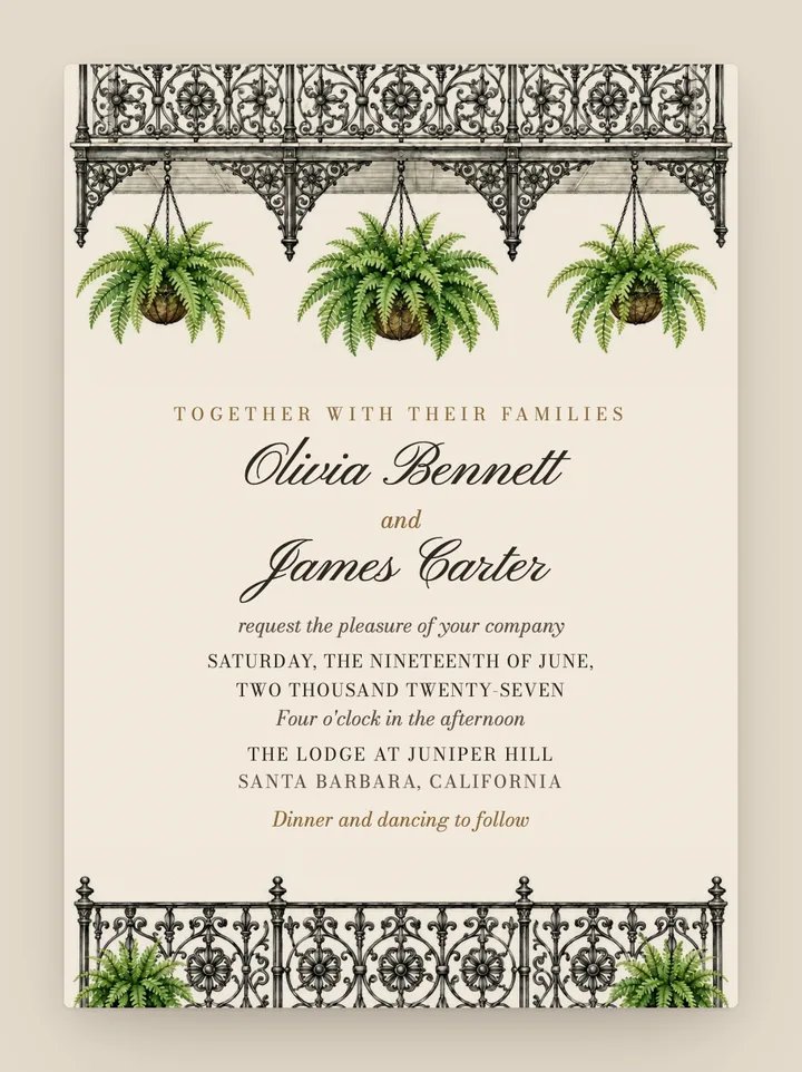 Vieux Carré digital wedding invitation in Champagne