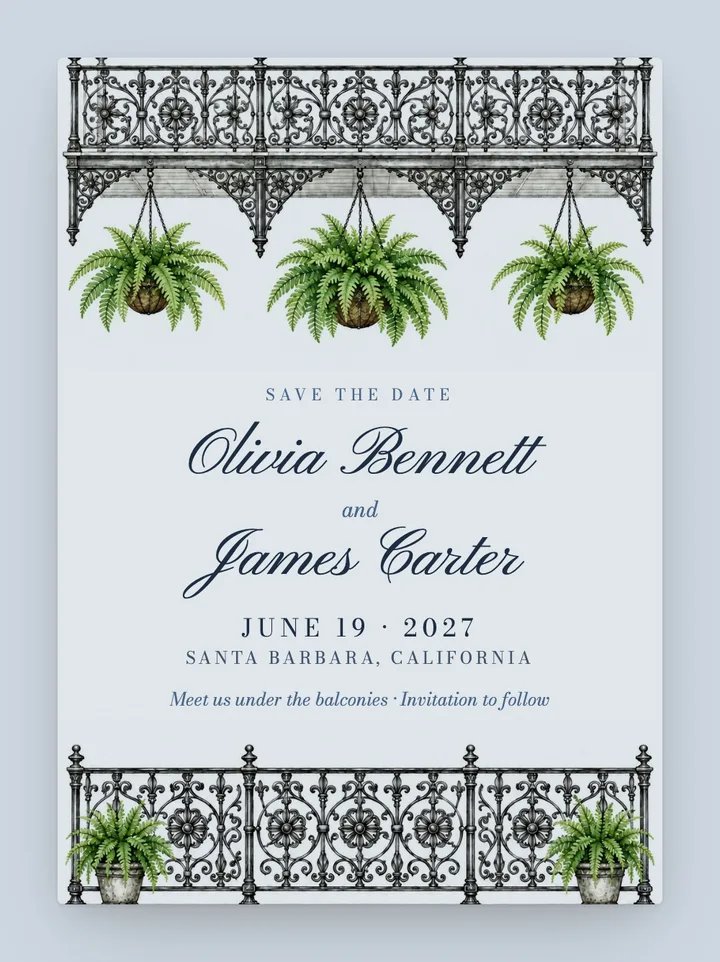 Vieux Carré digital save the date in Dusty Blue