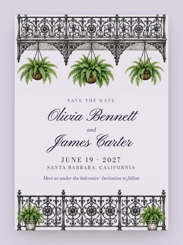 Vieux Carré digital save the date in Lavender