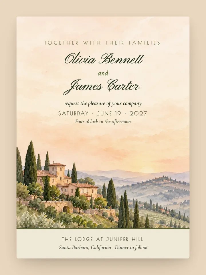 Villa Cipresso digital wedding invitation in Cypress