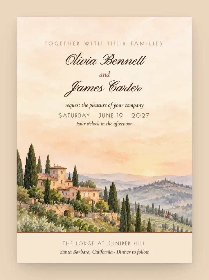 Villa Cipresso digital wedding invitation in Sienna