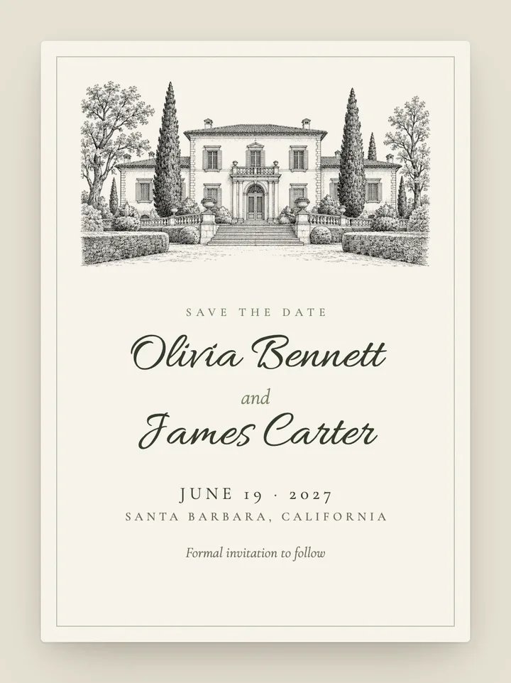 Villa digital save the date in Olive