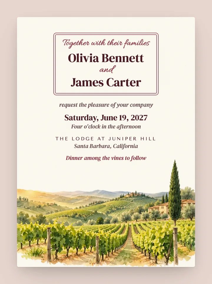 Vineyard Row digital wedding invitation in Chianti