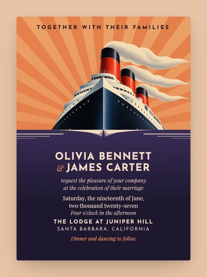 Voyage digital wedding invitation in Persimmon