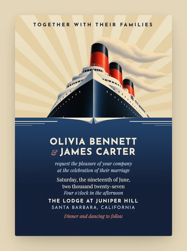 Voyage digital wedding invitation in Navy & Red