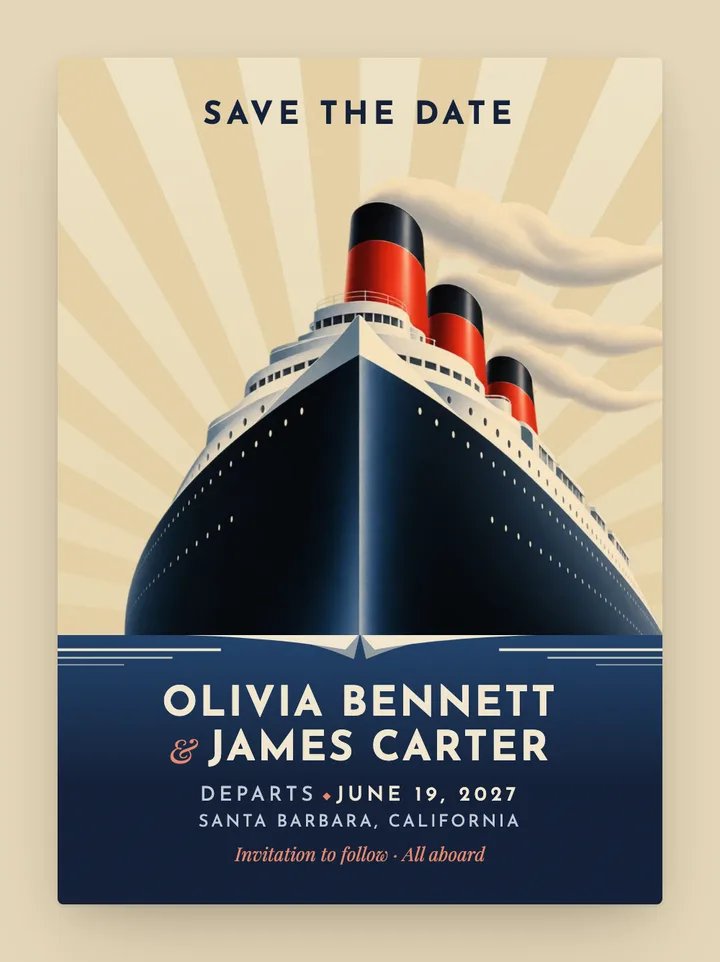 Voyage digital save the date in Navy & Red