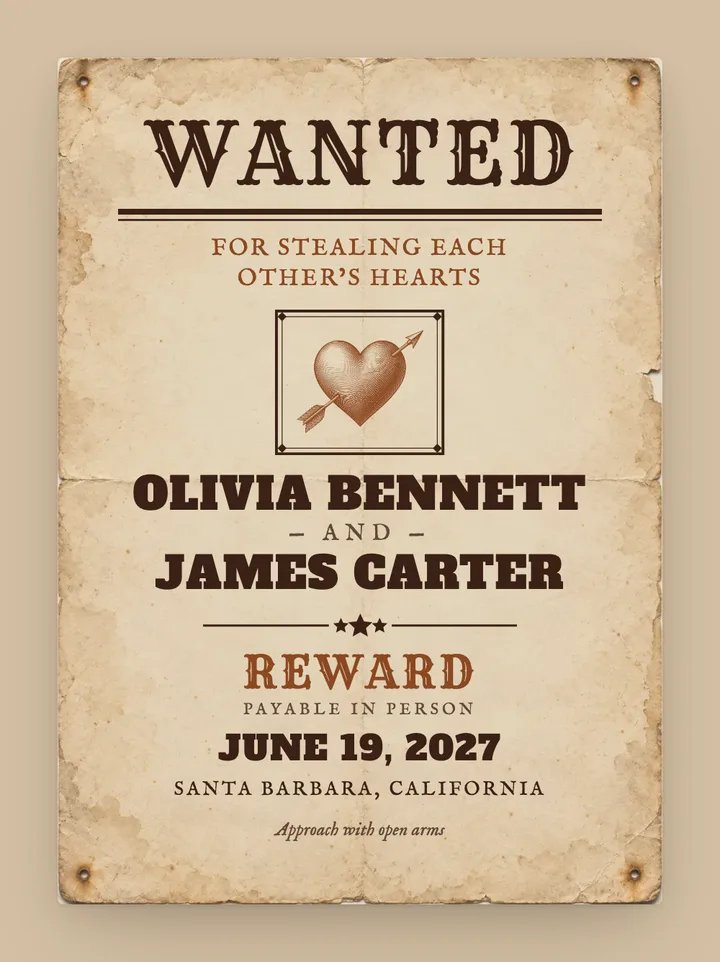 Wanted digital save the date in Chocolate