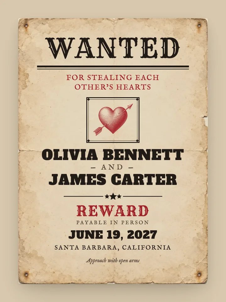 Wanted digital save the date in Black & Red