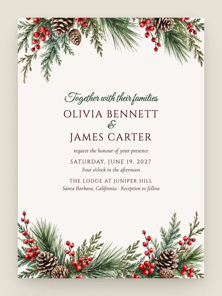 Winterberry digital wedding invitation in Cranberry