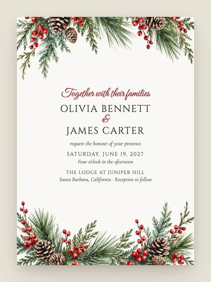 Winterberry digital wedding invitation in Holly