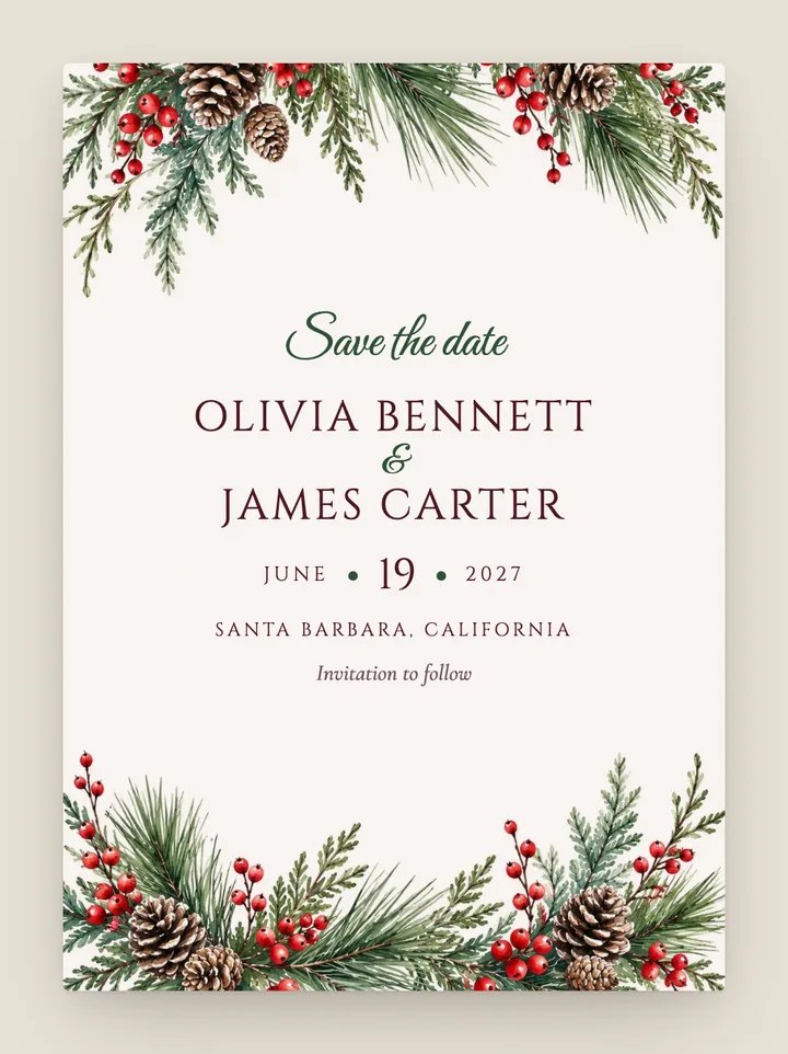 Winterberry digital save the date in Cranberry