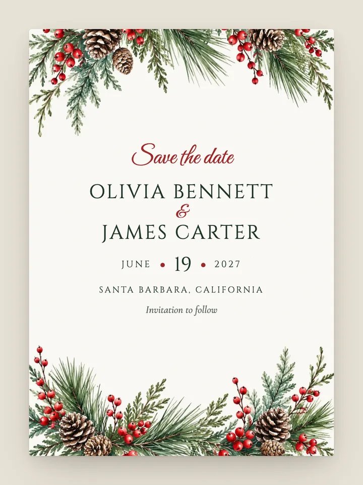 Winterberry digital save the date in Holly