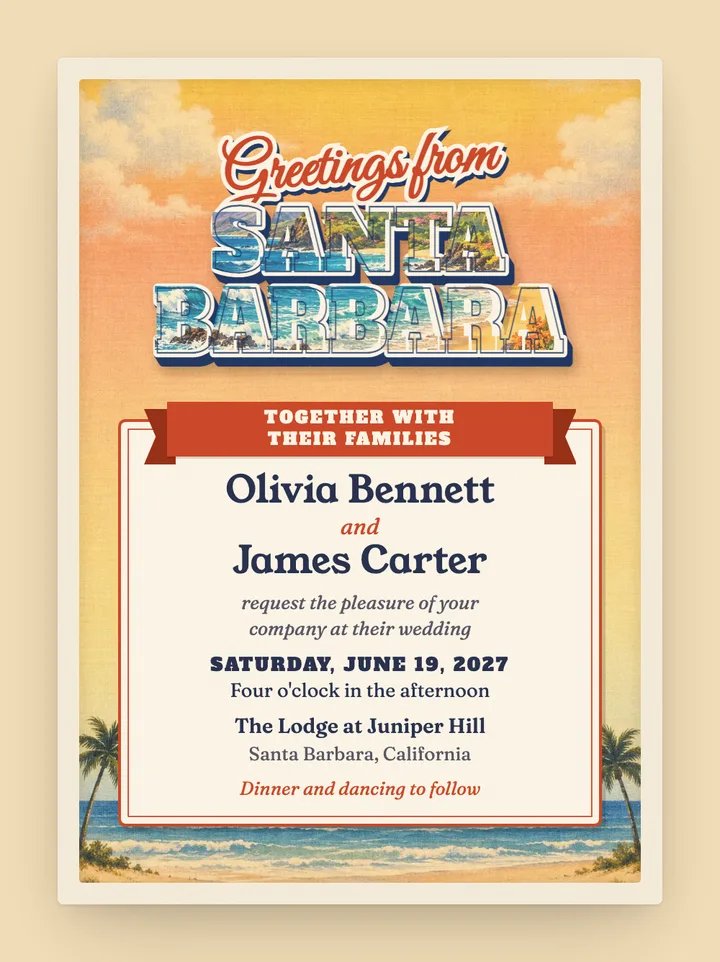 Wish You Were Here digital wedding invitation in Sunny