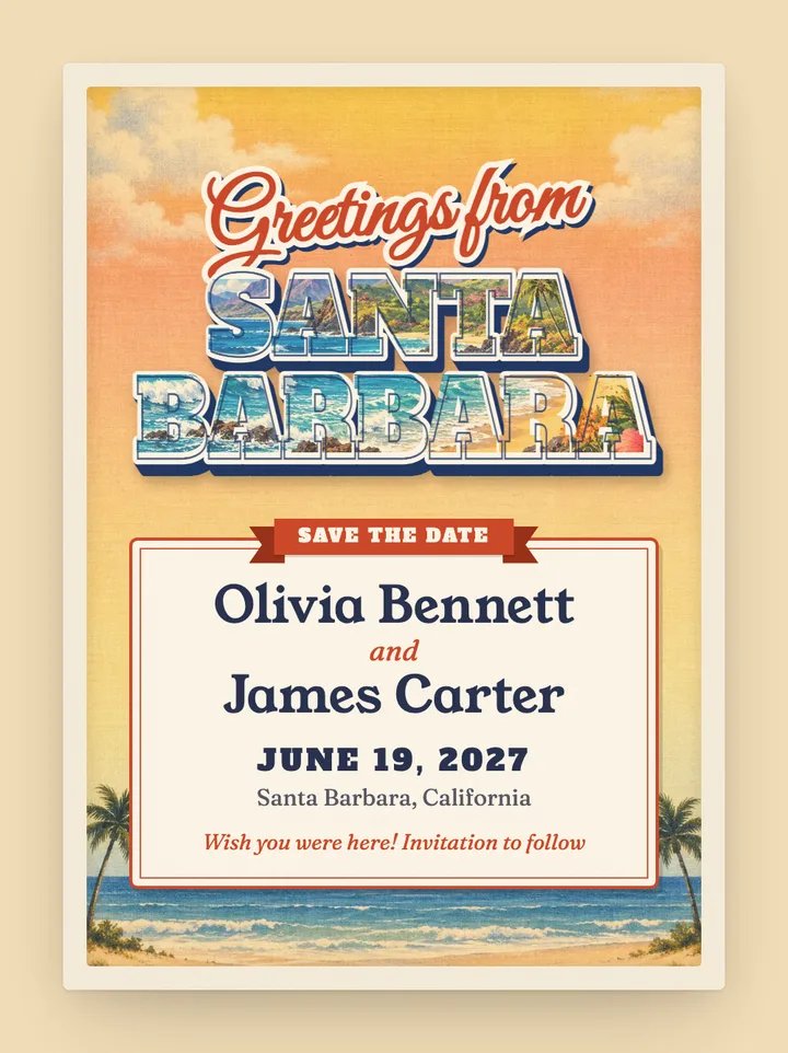Wish You Were Here digital save the date in Sunny