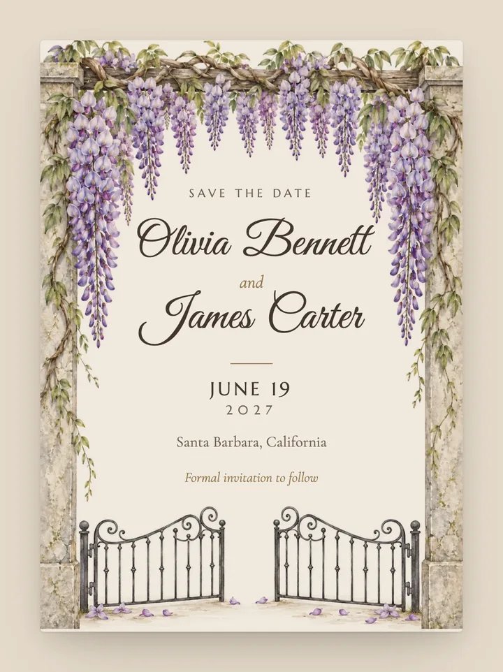 Wisteria digital save the date in Champagne