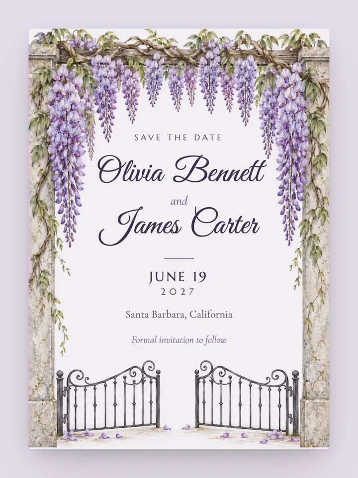 Wisteria digital save the date in Lavender